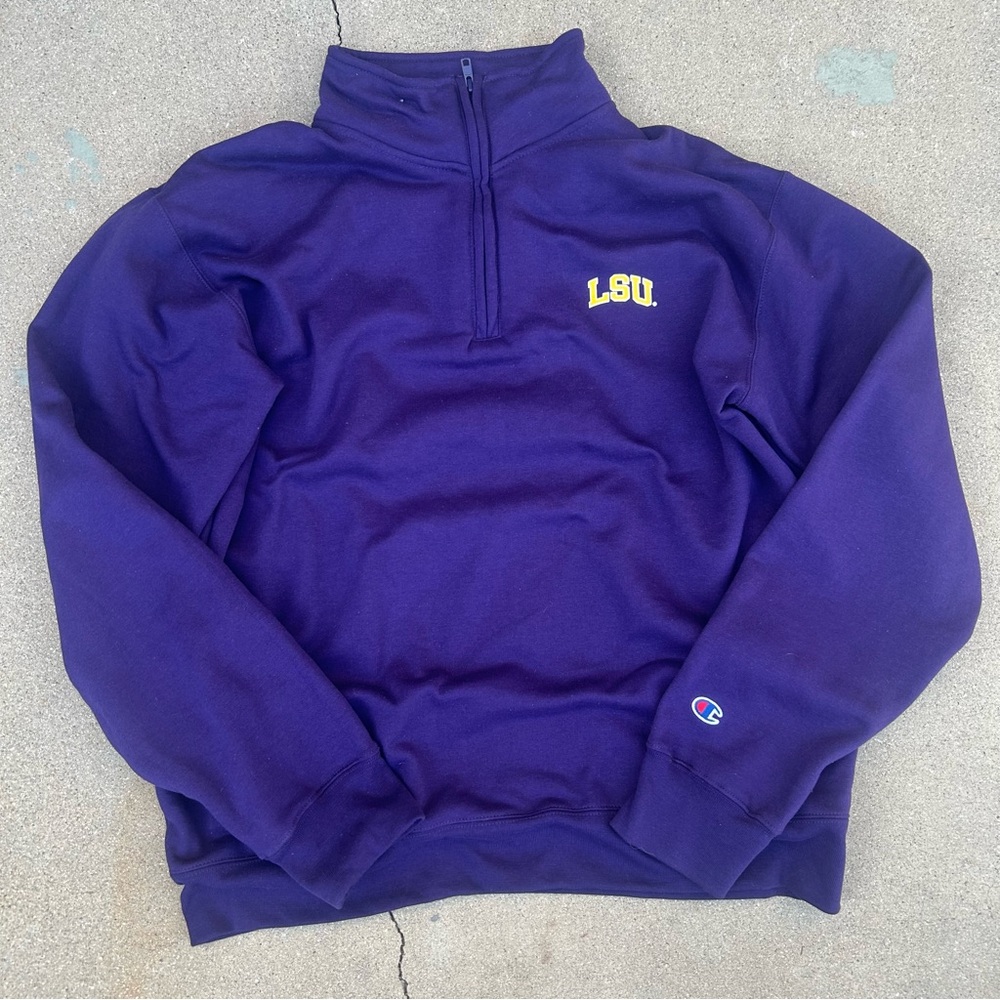 Champion Men's Zip Up Sweater in Purple Large